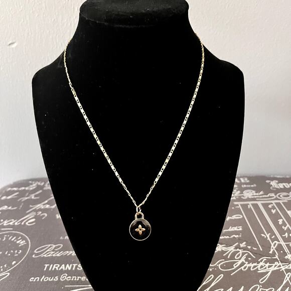 Louis Vuitton Black Flower Charm/ Zipper Pull on 16” GP Necklace Chain - Picture 3 of 3